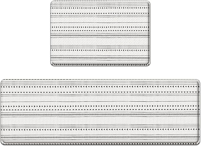 Arttown Black Anti-Fatigue Kitchen Rug Set of 2 White Arrow Trellis Cushioned Floor Standing Mat Waterproof Non-Slip Mat and PVC Ergonomic Comfort Foam Rug