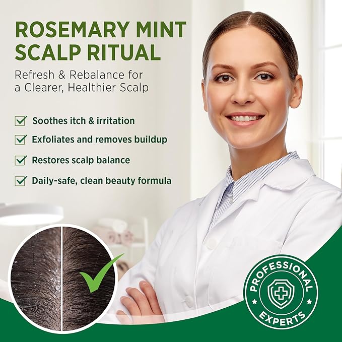 RoyceDerm Rosemary Mint Scalp Scrub Clarifying Scalp Exfoliator Refreshing Clean Scalp, Cooling Micro-Exfoliation with Botanical Extracts, For All Scalp Types (Rosemary Mint Scalp Scrub with Massager)