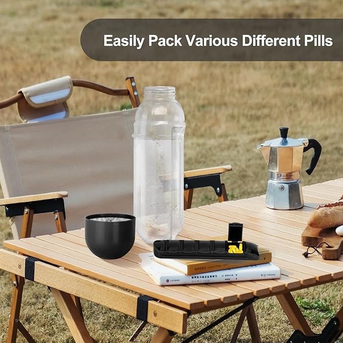 Medicine Box Water Cup,2 in 1 Water Bottle Medicine Box Storage Box,20 oz Daily Sports Water Bottle with Pill Box Organizer 7 Days Capsule Organizer, Black