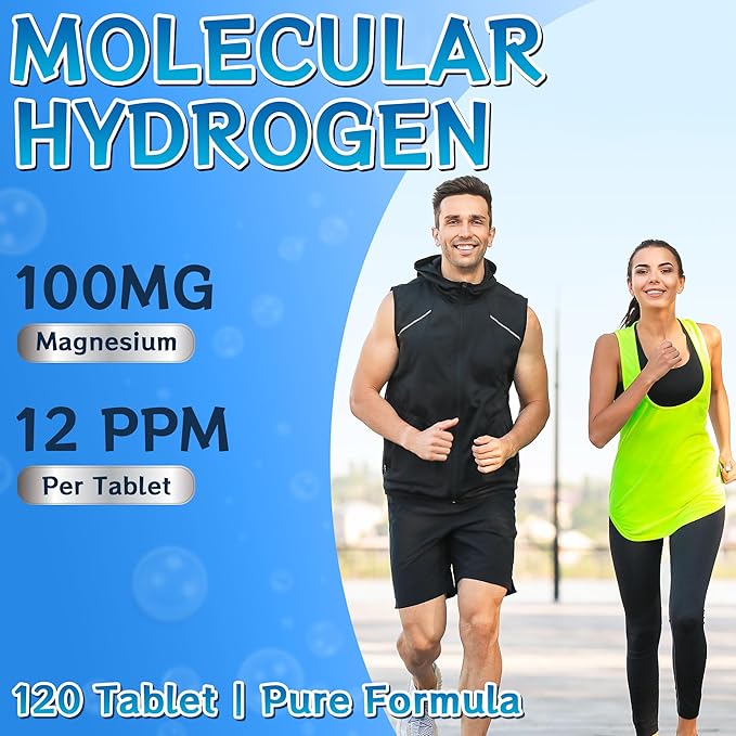 Hydrogen Water Tablets with Magnesium - 12 PPM H2 Molecular Hydrogen Tablets for Drinking Water, Fast-Dissolving, Antioxidant Support for Cellular Vitality, Energy Recovery, Non-GMO, 120 Count