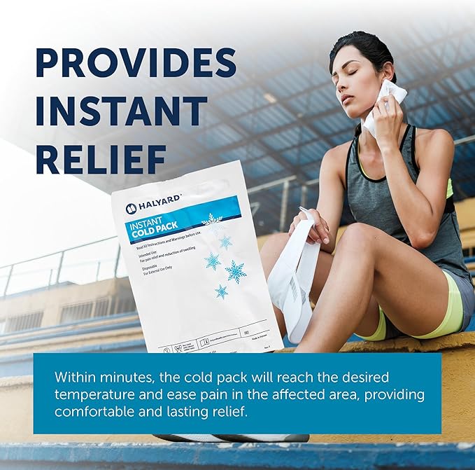 HALYARD Instant Cold Pack Disposable Cold Compress Ice Packs for Swelling Injuries Toothaches Sprains Strains 6 x 9 Inches, 24 Packs Per Case - 51779
