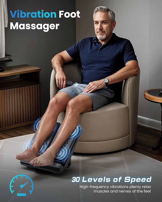 Foot Massager for Neuropathy,Plantar Fasciitis, High-Frequency Vibration Feet Massager with Heat, 30 Speed Levels & 3 Angles Relax Calf Leg and Foot for Circulation Pain Relief, Remote Control