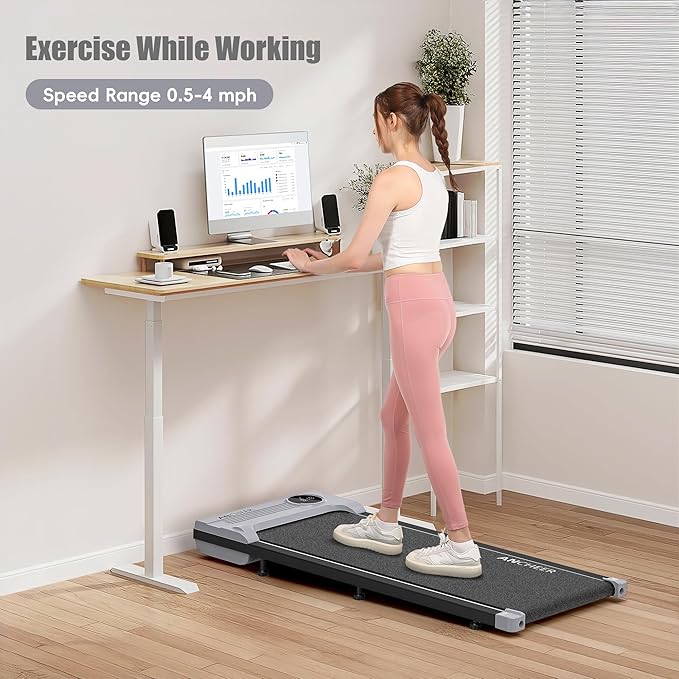 ANCHEER Under Desk Treadmill, Walking Pad Treadmill with Incline, 2.5HP Portable Treadmills for Home 300 lb Capacity, Smart APP Control Jogging Machine with Remote Control, Installation-Free