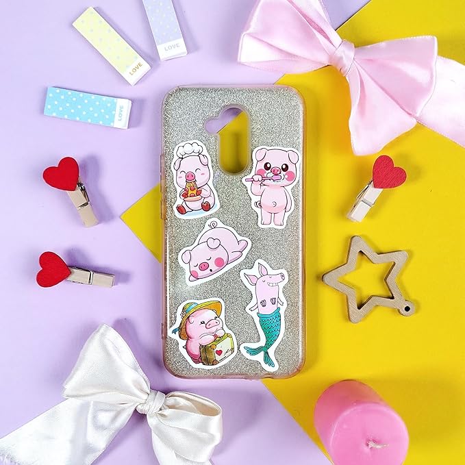 BulbaCraft 100Pcs Pig Stickers and Decals, Piggy Stickers for Water Bottle and Laptop, Gifts for Women & Men
