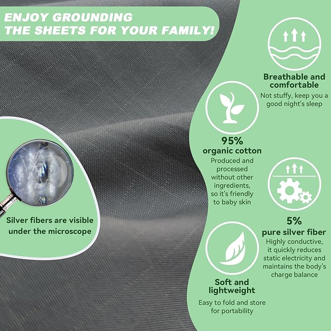 Grounding Sheet Grounded Silver Fiber Flat Sheet Full,54 x 75 Inches Grounding Bed Sheet Grounded Sheet for Sleep, Pain Relief with Cord