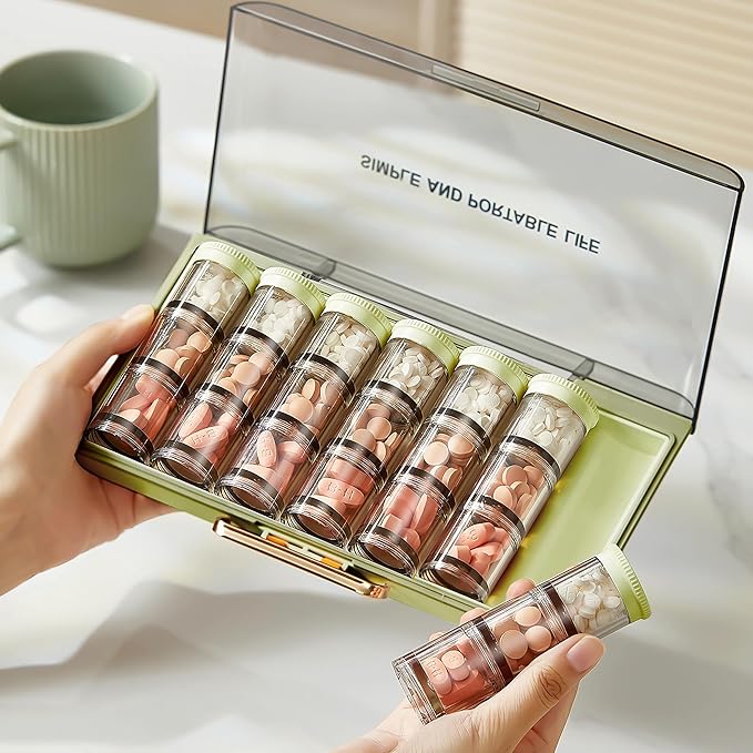 MURRI&MURRDI Large Weekly Pill Organizer with 21 Compartments, Travel 7 Day 3 Times a Day Medicine Case Daily Pill Dispenser Box Container for Vitamins, Fish Oils Green