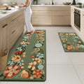 Arttown Kitchen Mats for Floor 2Pcs-Anti Fatigue Non Slip Mats for Kitchen Floor, Cushioned Waterproof & Stain-Resistant Green Plants Floral Mat Set, Laundry Room, Office, Sink, Desk (Dark Green)