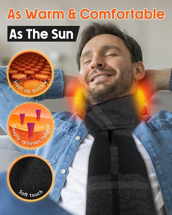 Heated Scarf Valentine Gifts Regalo Idea for Men Dad Husband Boyfriend Couple Brother Friend Hombre Papa Novio Who Have Everything Birthday Cumpleaños Navidad Anniversary Stress Relief Unique Bufandas