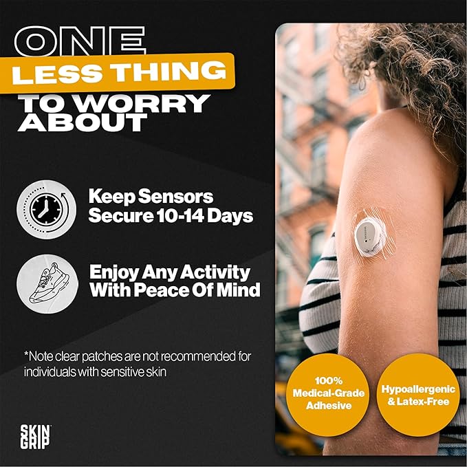 Skin Grip Adhesive Patches Compatible with Dexcom G7 & Stelo CGM with Cutout – Waterproof & Sweatproof Cover for Continuous Glucose Monitor Sensor, Stays Secure for 10-15 Days – 20 Pack, Clear