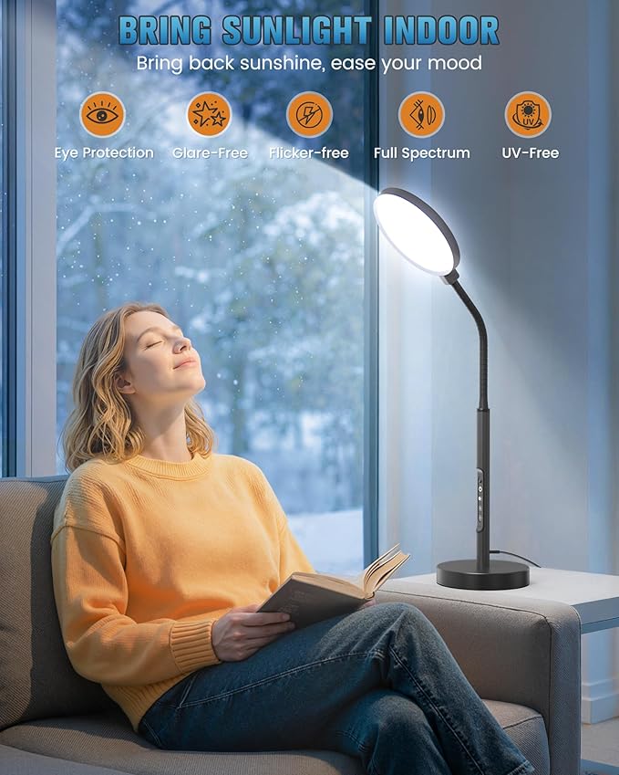 10000 Lux Light Therapy Lamp, Sunlight Therapy Lamps with 3 Color Temperatures &Dimmable &Timer, Full Spectrum &UV-Free Happy Lamp Light Therapy with Remote, Daylight Lamps for Home(Black, Table Lamp)