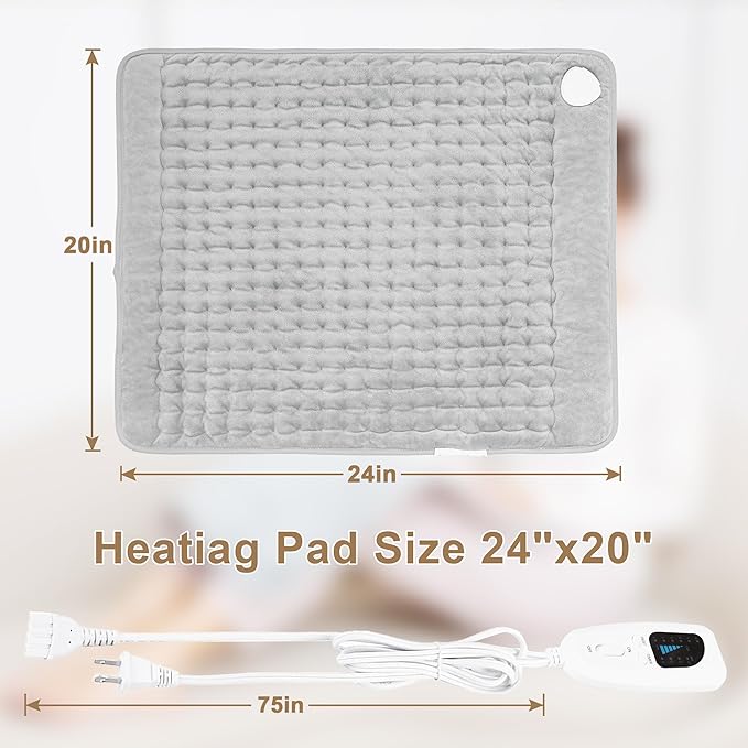 Deepsoon Heating Pad,Electric Heating Pads for Back,Neck,Abdomen,Moist Heating Pad for Shoulder,Knee,Arms,Legs,Dry/Moist Heat & Auto Shut Off,Christmas Gifts for Men and Women,Light Gray,24x20 Inch