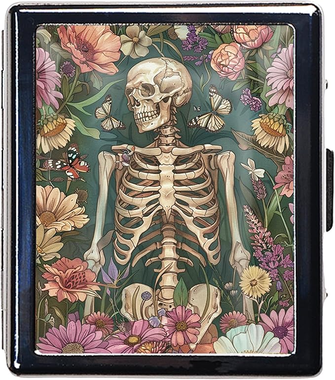 8-Compartment Pill Box Organizer Portable and Stylish Medicine Case, Versatile Storage for Medication - Ideal Travel Accessory & Unique Gift Idea (Blooming Skull)
