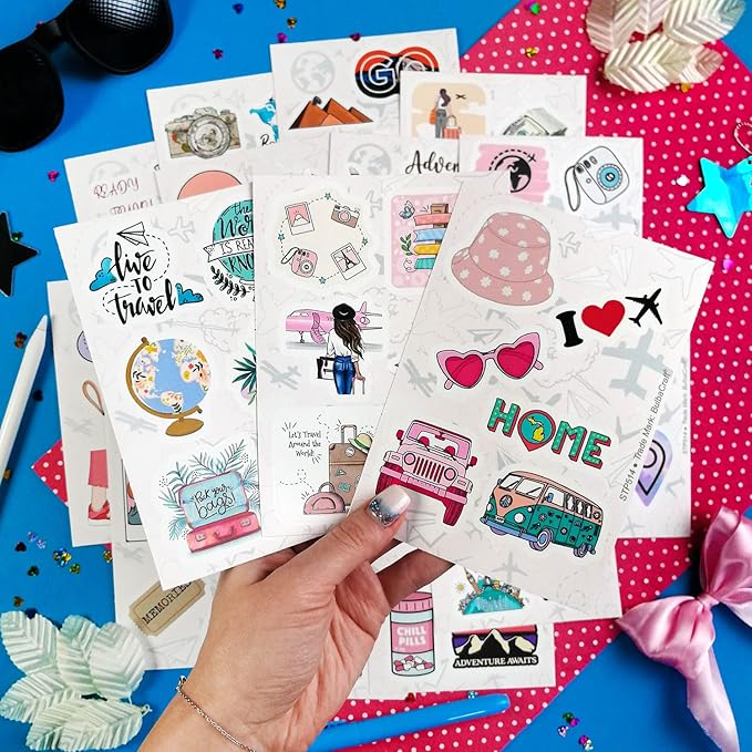 BulbaCraft 100Pcs Cute Travel Stickers for Women, Travel Stickers for Water Bottles, Notebook, Laptop, Luggage Decals for Suitcases, Travel Journal Decals, Gifts for Women & Men