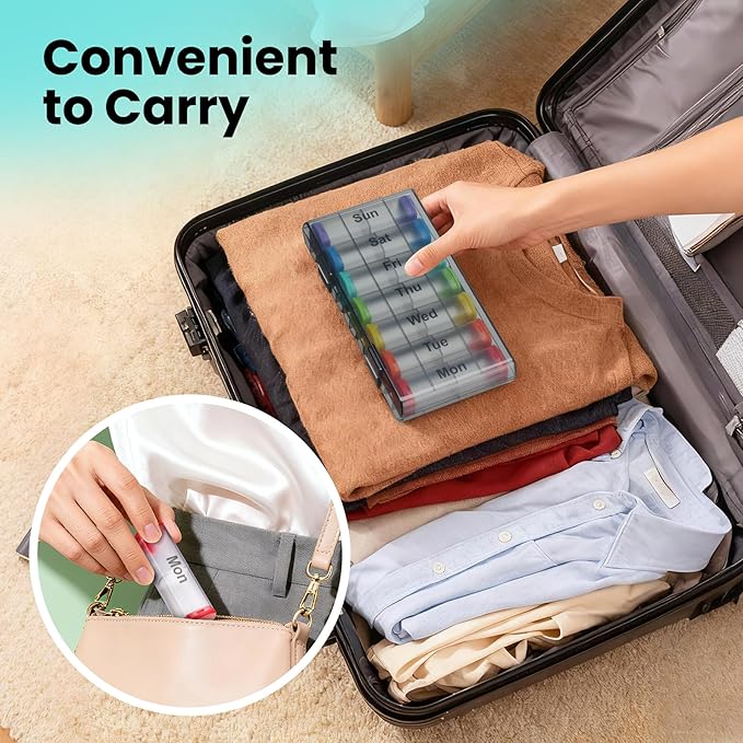 Weekly Pill Organizer 2 Times a Day, Lockable 7 Day AM PM Pill Box for Seniors, Large Travel Pill Case for Vitamins, Fish Oil, Supplements and Medication, Waterproof BPA-Free ABS, Clear