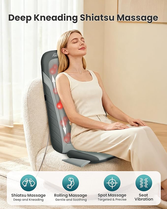 Shiatsu Back Massager with Heat,Full Back Massager for Pain Relief Deep Tissue,Longer Massage Chair Pad,Back Kneading Shiatsu or Rolling Massage for Chair,Christmas Gifts for Women Men Parents