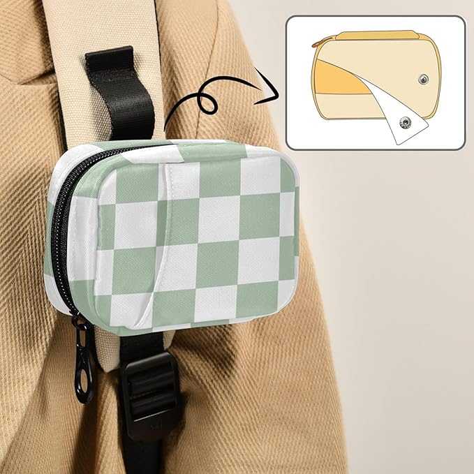 Pill Organizer Box Case Weekly Travel Pill Container Cute Pill Holder 7Day Vitamin Organizer Pill Dispenser Sorter Planner Storage Small Compact Checkered Green and White13