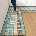Arttown Farmhouse Teal Anti-Fatigue Kitchen Rug Set of 2 Wood Brown Black Vintage Cushioned Floor Standing Mat Waterproof Non-Slip Kitchen Mat and PVC Ergonomic Comfort Foam Rug