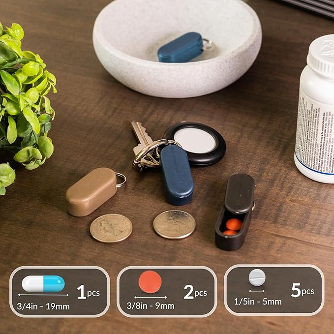 Micro Magnetic Keychain Pill Holder - Compact, Durable, Lightweight with Sleek Minimalist Design - Secure, Discrete, Portable Pill Holder Keychain for Everyday Use (Midnight)