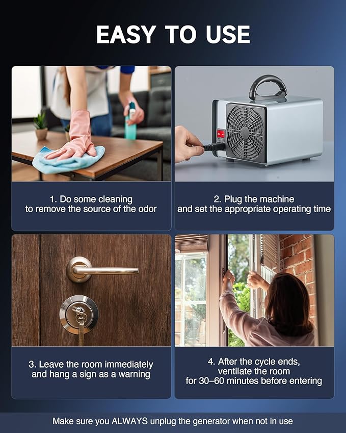 CREWORKS Ozone Odor Machine, Commercial Ozone Generator Air Purifier with Timer Display, 30000 mg/h Ozone Machine for Car Home Smoke Pet Odor Removal, High Capacity for 3200 sq ft Room, Silver