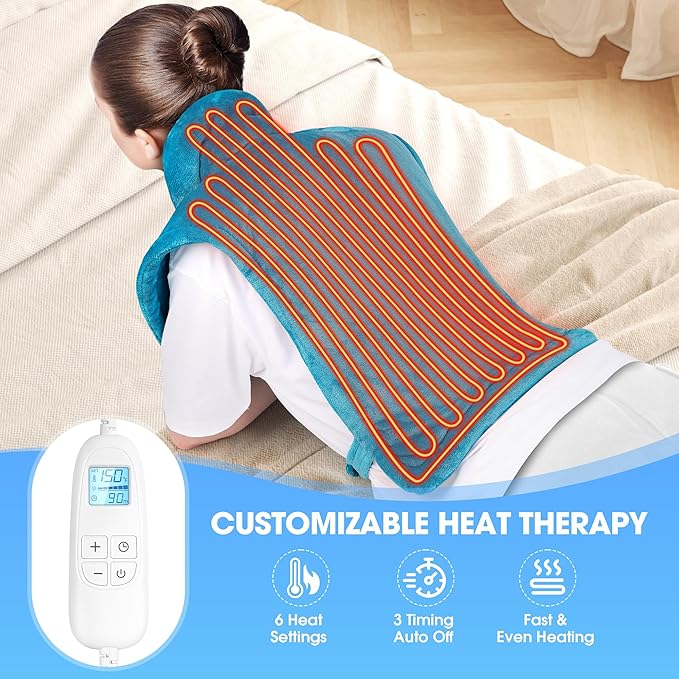 Electric Heating Pad for Neck and Shoulders and Back Pain Relief, FLUFFYWARMTH 24"x33" Large with 3 Heating Levels and 3 Timers Auto Off, ETL & FCC Certified, Neck Shoulder Back Heating Heat Pad