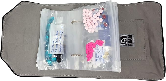 Wellness Travel Pack - The Pill Organizer Wallet, Fits All Size of Medications, Extra Small to Extra Large, Holds Pills, Drops, Sprays & Ointments, Secure Zip Bags, Customizable Write On Label (Grey)