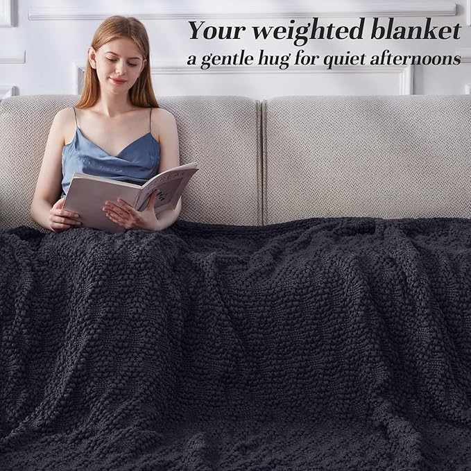 Knitted Weighted Blanket for Adult, Chunky Knit Weighted Throw for Sleep 36"*48" 3lbs, Cooling Breathable Heavy Blanket Machine Washable Blanket for Room Decor(Dark Grey)