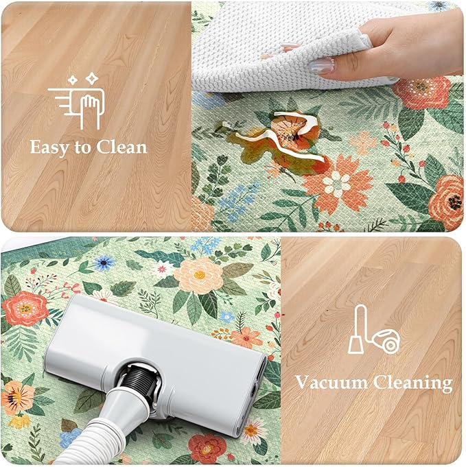 KIMODE Kitchen Mats for Floor Cushioned Anti Fatigue, Green Floral Kitchen Rugs Sets of 2, Boho Rugs for Kitchen Floor, Comfort Kitchen Floor Mats, Standing Desk Mat for Sink Laundry 20"x47"+20"x32"