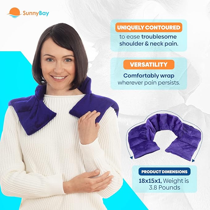 SunnyBay Microwave Heating Pad, Microwavable Heated Neck and Shoulder Wrap with Extra Coverage for Upper Back Pain Relief, Odorless Weighted Dual Purpose Cape for Moist Hot or Cold Therapy, Purple