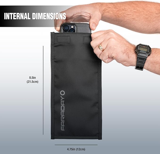 Faraday Defense Faraday Bag Jacket Pro | Magnetic Closure, Shielding - Law Enforcement & Military, Travel & Data Security, Privacy, Anti-Tracking Anti-Hacking Black (Phone Vertical XL)