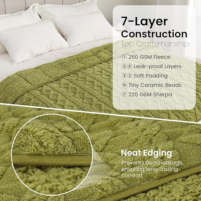 Drewin Weighted Blanket Queen Size 15 lbs, Dual Sided Soft Fuzzy Jacquard Sherpa Bed Blankets with Ceramic Beads, Ultra Fuzzy and Thick Winter Weighted Blanket, 60 x 80 inches, Grass Green