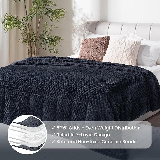 Drewin Weighted Blanket Queen Size 20lbs, Soft Cozy Jacquard Sherpa Weighted Blanket for Adults, 60 x 80 inches Bed Blanket for Sleeping, Cozy Fluffy Knitted Heavy Blanket, Grey Blue