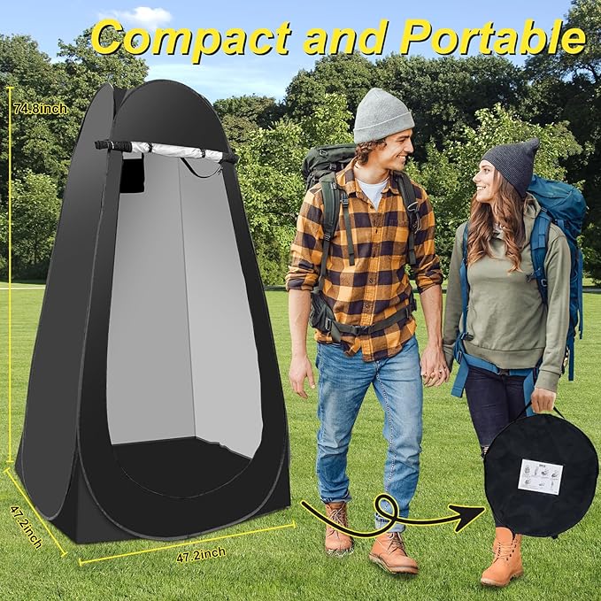 Portable Hot Shower Tent for Camping,Pop Up Privacy Tent with Rechargeable Camping Shower with 2000w Immersion Water Heater