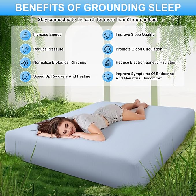 Grounding Sheets for Earthing Twin XL Size, Fitted Earthing Sheets Grounding Fitted Sheet for Improving Sleep, Better Working and Help with Anxiety, Organic Cotton & Silver Fiber, Blue
