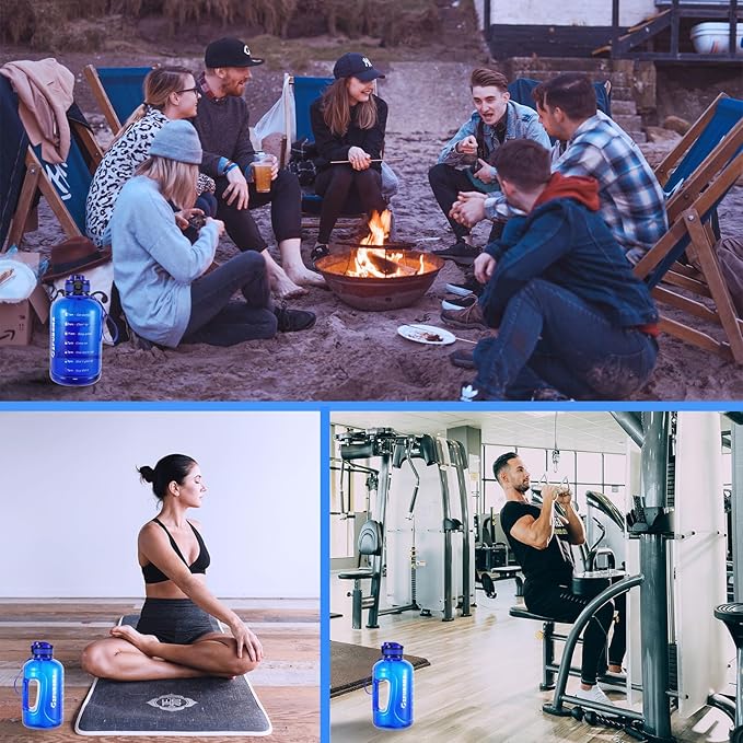 GIFUBOWA 3l Large Water Bottle with Straw and Time Marker 0.8 Gallon/105oz Sport Big Drinking Goals Huge Bottles 3 Litre with Handle Leakproof 3 liter Jug BPA Free for Fitness Gym Yoga and Outdoor