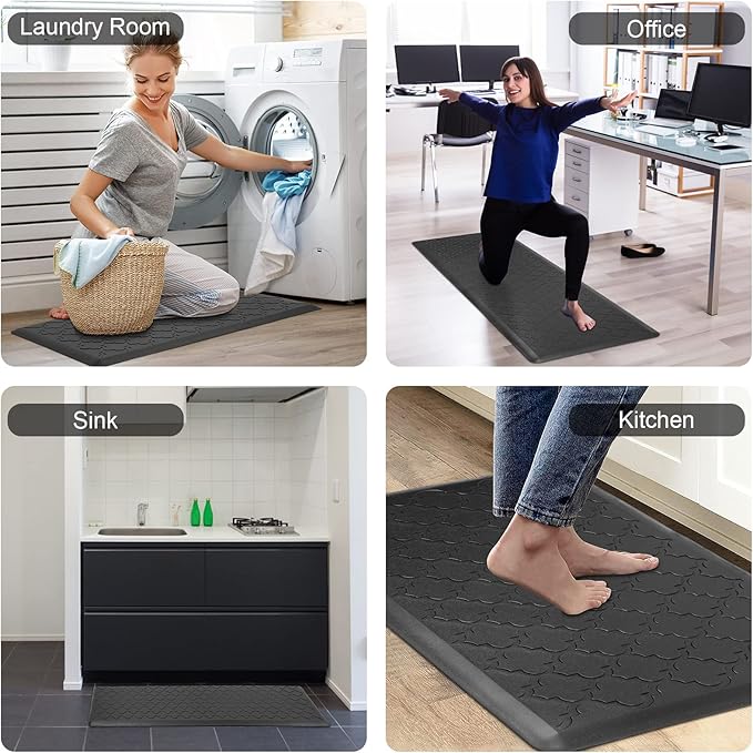 HEBE Kitchen Mat Cushioned Anti Fatigue Comfort Floor Mat Oversized 17.3"x48" Waterproof Non Slip Kitchen Rug Runner Laundry Room Rug Floor Carpet Heavy Duty Comfort Standing Mat Pads, Black