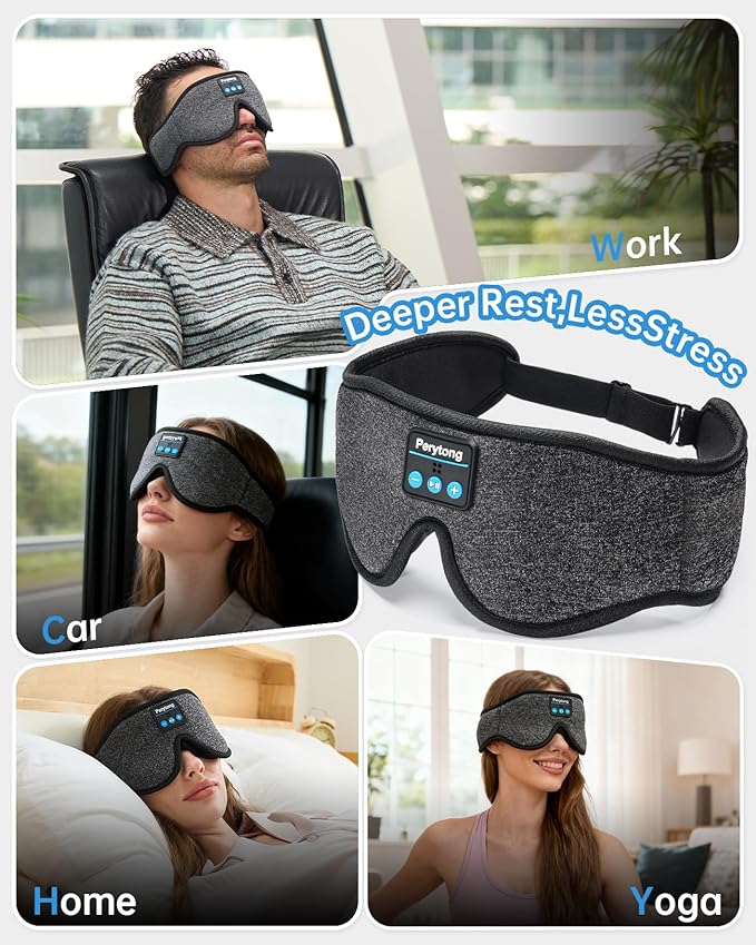 Sleep Mask with Bluetooth 5.4 Headphones, 3D Contoured Sleep Eye Mask with Ultra-Thin HD Stereo Speakers for Side Sleepers, Long-Lasting Battery Life & Blackout for Men Women Deeper Sleep