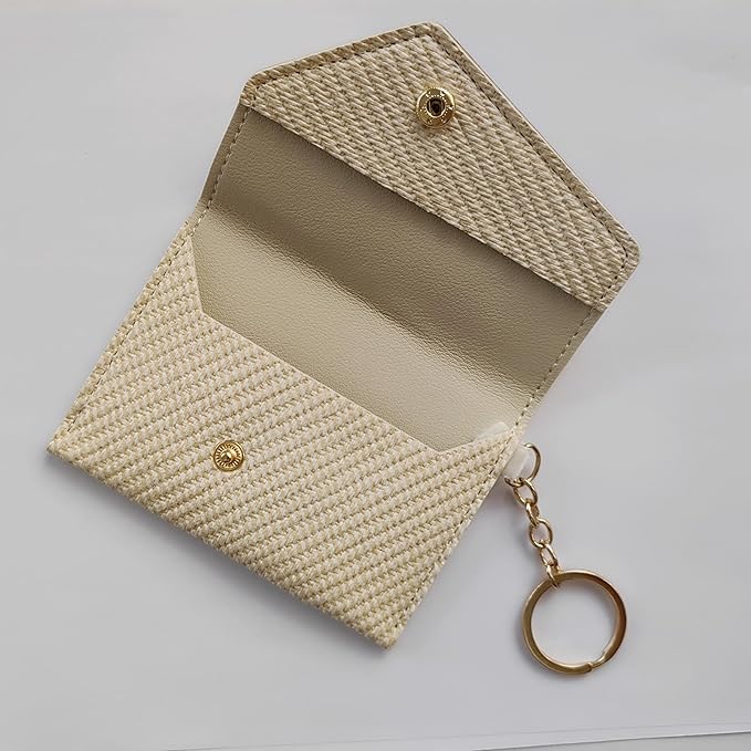 Birth Control Pill Case Wallet PU Leather Medicine Holder Keychain (Beige)
