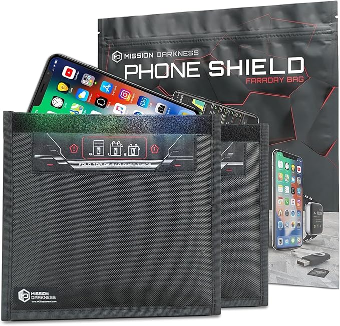 Mission Darkness Non-Window Faraday Bag for Phones (2-Pack) // Signal Blocking Bag Prevents Hacking Tracking Spying, Device Shielding for Law Enforcement Military Digital Forensics, EMP CME Protection