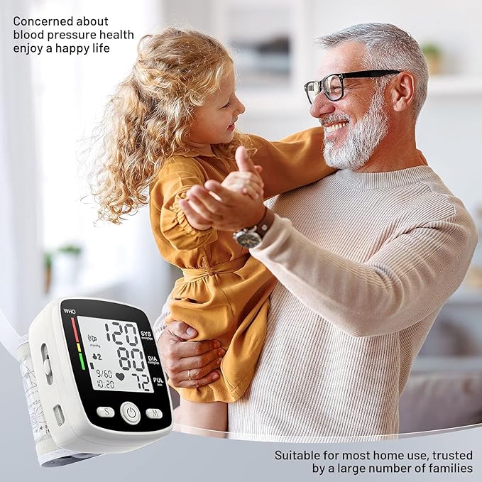 Blood Pressure Monitor Digital Wrist BP Machine Automatic BP Cuff (5.3 to 7.7 in) with 2 Users 180 Memory Voice Large LCD Display Adjustable Cuff USB Charging Carrying Case, Black