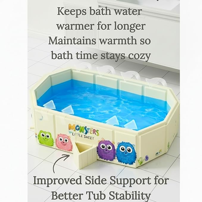 OhSoBig Collapsible Toddler Baby Bathtub - Foldable Portable Tub for Shower & Home, Non-Slip Base with Cushioned Bottom, Drain Plug, Space-Saving & Travel Bath Tub