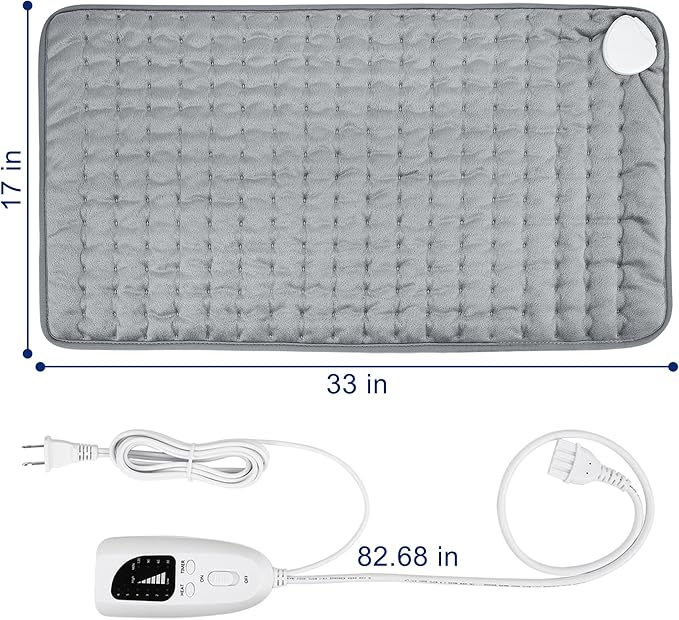 33"X17" Electric Heating pad with 6 Heat Settings, Auto Shut Off, Dry Electric Heating for Back Neck Knee Arms Legs Shoulder Heat Pads for Christmas Birthday Father's Day Mother's Day (Silver Gray)