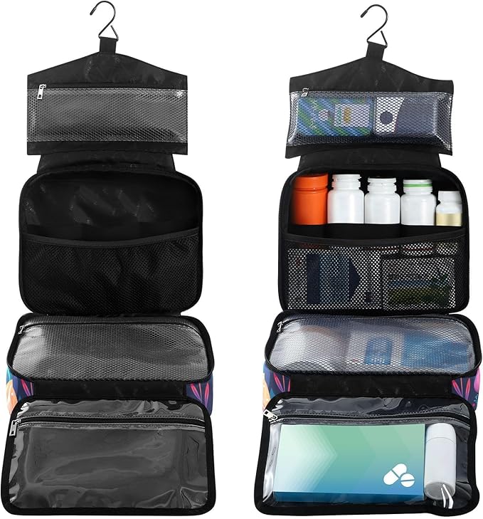 Fustylead Vibrant Magical Gnome and Pink Mushroom Travel Pill Bottle Organizer Large Home Storage Medication Bag with Zipper for Vitamins, First Aid, Fish Oil, Medical Supplies