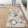 LEEVAN Anti Fatigue Mats for Kitchen Floor 2 Piece,Cushioned Memory Foam Blue Gray Kitchen Mats for Floor,Comfort Floral Boho Non Slip Kitchen Floor Mat for Sink,Laundry(17.3''x29''+17.3''x59'')