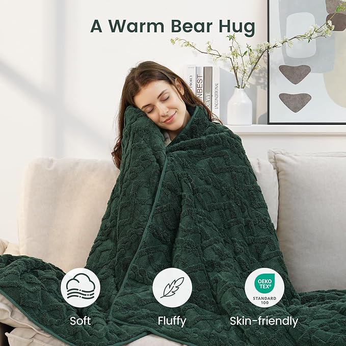 Sherpa Fleece Adult Weighted Blanket Great for Sleep, 20 lbs Dual Sided Soft Fuzzy Heavy Blankets for Couch Bed Sofa, Cozy Warm Fluffy Jacquard Throw for Winter (Green, 60" x 80", 20 Pounds)