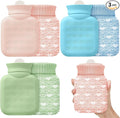 Amylove 3 Pcs Mini Hot Water Bottle for Hot & Cold Compress with Cover 320ml Silicone Microwave Heating Bottles Small Water Bag for Travel Holiday Gift(Pink, Blue, Green,Heart Print)