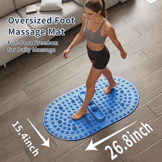Extra-Large Acupressure Foot Massage Mat 27 Inches, Silicone Foot Pressure Point Pad with 2 Massage Balls, Foot Reflexology Mat for Stress Relief, Home & Gym Use (Blue)