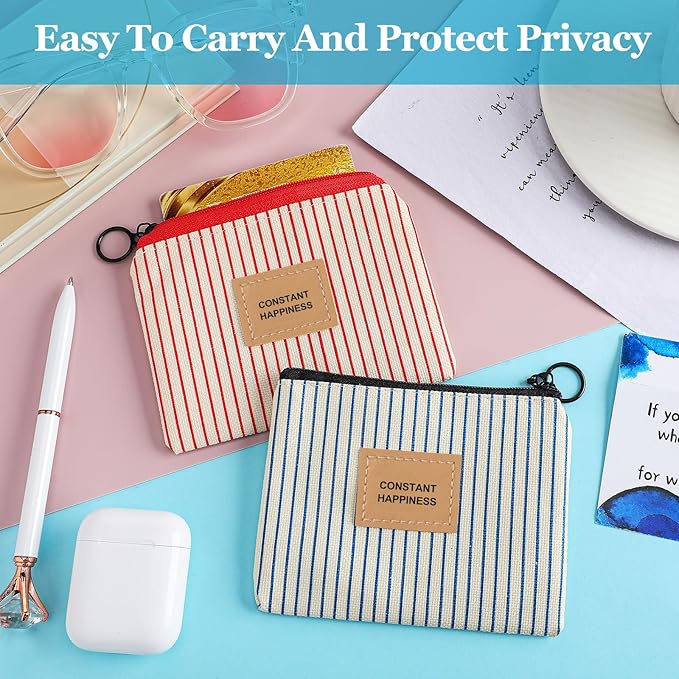 2 Pcs Birth Control Pill Packet, 4.7 x 3.6 Inch Canvas Wallet Pill Holder Sleeve Pouch with Zipper for Card Organizer, Pocket Pouch Wallet for Women Privacy Protection