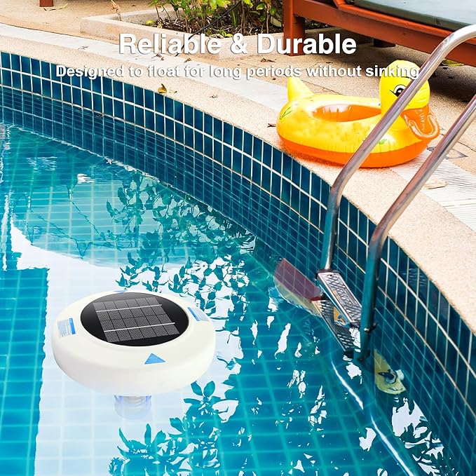 Solar Pool Ionizer – Floating Pool Maintenance Device with Heavy-Duty Copper Anode & Oversized Solar Panel, Supports Crystal Clear Water for Pools Up to 45,000 Gallons