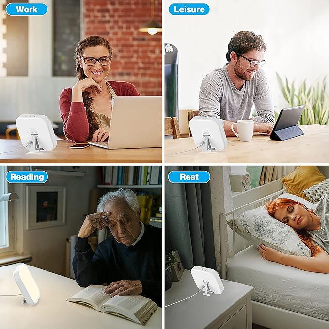 Qoosseine Light Therapy Lamp - 10000 Lux UV-Free Light Box with 4 Brightness Levels, 4 Color Temperatures, 4 Timer Functions and Memory Function - Portable for Home/Office