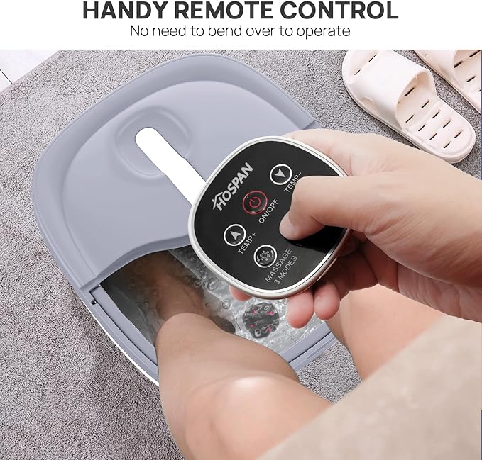 HOSPAN Collapsible Foot Spa Electric Rotary Massage, Foot Bath with Heat, Bubble, Remote, and 24 Motorized Shiatsu Massage Balls. Pedicure Foot Spa for Feet Stress Relief